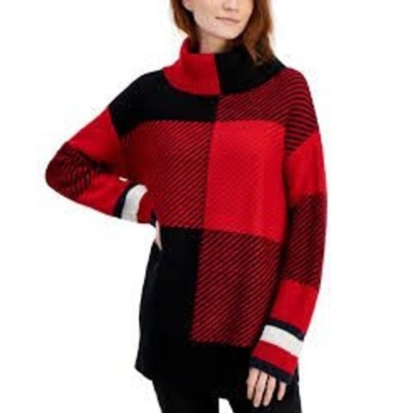 Tommy Hilfiger Plaid Cowl Neck Sweater Size Small - Picture 2 of 7